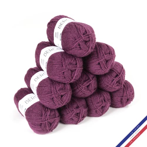 Bergère de France - BARISIENNE, Wolle set zum stricken und häkeln (10 x 50g) - 100% Acryl - 4 mm - Sehr weicher Rundfaden - Violett (PRUNE) von Bergere de France