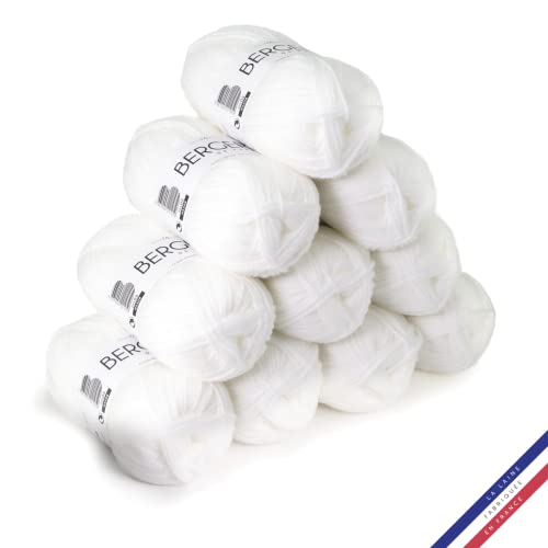 Bergère de France - BARISIENNE, Wolle set zum stricken und häkeln (10 x 50g) - 100% Acryl - 4 mm - Sehr weicher Rundfaden - Weiß (IGLOO) von Bergere de France