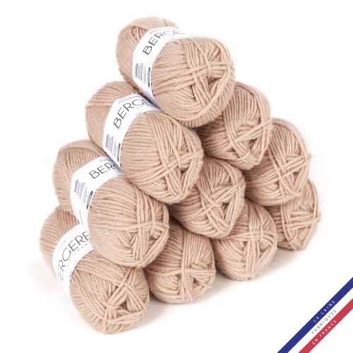 Bergère de France - BARISIENNE 7, Wolle set zum stricken und häkeln (10 x 50 g) - 100% Acryl - 6,5 mm - Weicher dicker runder Faden - Beige (BISQUE) von Bergere de France