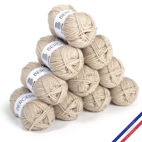 Bergère de France - BARISIENNE 7, Wolle set zum stricken und häkeln (10 x 50 g) - 100% Acryl - 6,5 mm - Weicher dicker runder Faden - Beige (SABLE) von Bergere de France