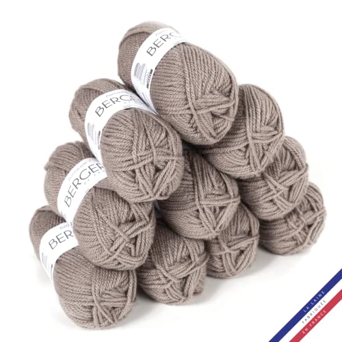 Bergère de France - BARISIENNE 7, Wolle set zum stricken und häkeln (10 x 50 g) - 100% Acryl - 6,5 mm - Weicher dicker runder Faden - Braun (STUC) von Bergere de France