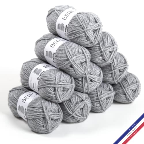 Bergère de France - BARISIENNE 7, Wolle set zum stricken und häkeln (10 x 50 g) - 100% Acryl - 6,5 mm - Weicher dicker runder Faden - Grau (MENHIR) von Bergere de France