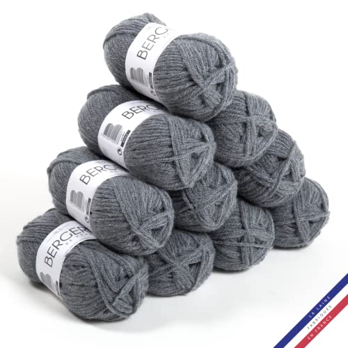 Bergère de France - BARISIENNE 7, Wolle set zum stricken und häkeln (10 x 50 g) - 100% Acryl - 6,5 mm - Weicher dicker runder Faden - Grau (MOUETTE) von Bergere de France
