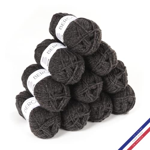 Bergère de France - BARISIENNE 7, Wolle set zum stricken und häkeln (10 x 50 g) - 100% Acryl - 6,5 mm - Weicher dicker runder Faden - Grau (RHINOCÉROS) von Bergere de France