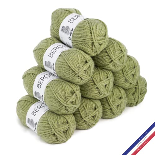 Bergère de France - BARISIENNE 7, Wolle set zum stricken und häkeln (10 x 50 g) - 100% Acryl - 6,5 mm - Weicher dicker runder Faden - Grün (ALGUE) von Bergere de France