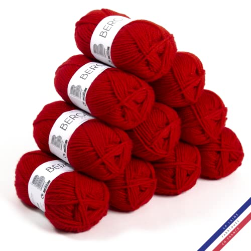 Bergère de France - BARISIENNE 7, Wolle set zum stricken und häkeln (10 x 50 g) - 100% Acryl - 6,5 mm - Weicher dicker runder Faden - Rot (DIABOLO) von Bergere de France