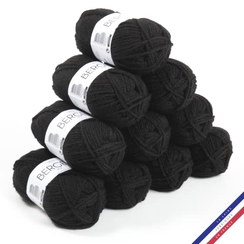 Bergère de France - BARISIENNE 7, Wolle set zum stricken und häkeln (10 x 50 g) - 100% Acryl - 6,5 mm - Weicher dicker runder Faden - Schwarz (TOUCAN) von Bergere de France