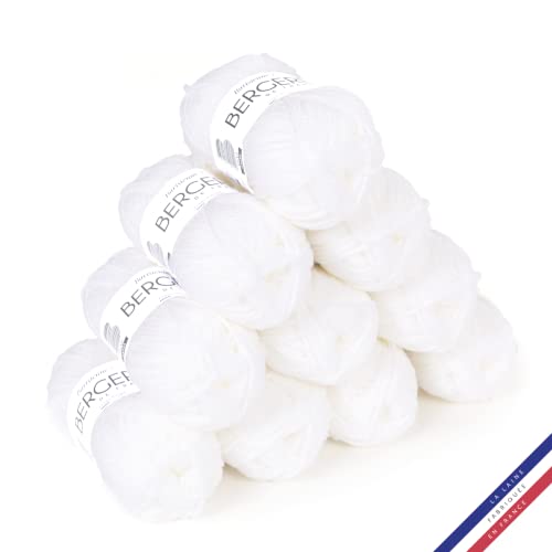 Bergère de France - BARISIENNE 7, Wolle set zum stricken und häkeln (10 x 50 g) - 100% Acryl - 6,5 mm - Weicher dicker runder Faden - Weiß (BLANC NEIGE) von Bergere de France