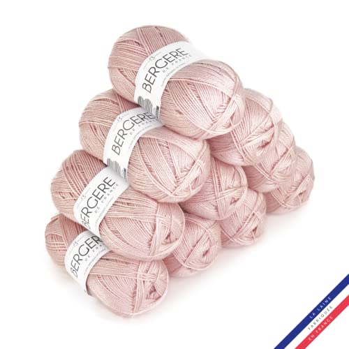 Bergère de France - CALINOU - Wolle set zum stricken und häkeln (10 x 50 g) - 25% Merinowolle - 5 mm - Weich, fein und leicht. Ideal für die Babyausstattung - Rosa (DRAGEE) von Bergere de France