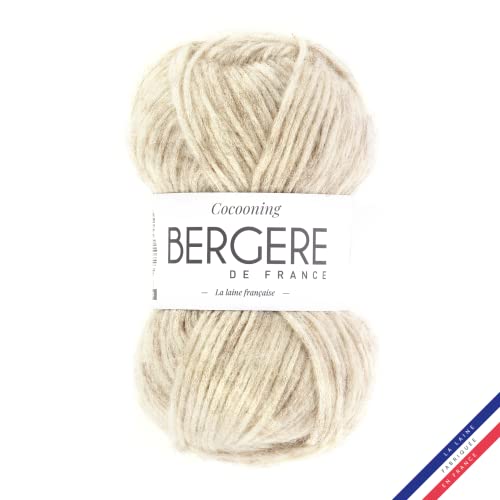 Bergère de France - COCOONING - Wolle zum stricken und häkeln (50g) - 27% Wolle - 6,5 mm - Glänzendes rundes Strickgarn - ECRU (Weiß) von Bergere de France