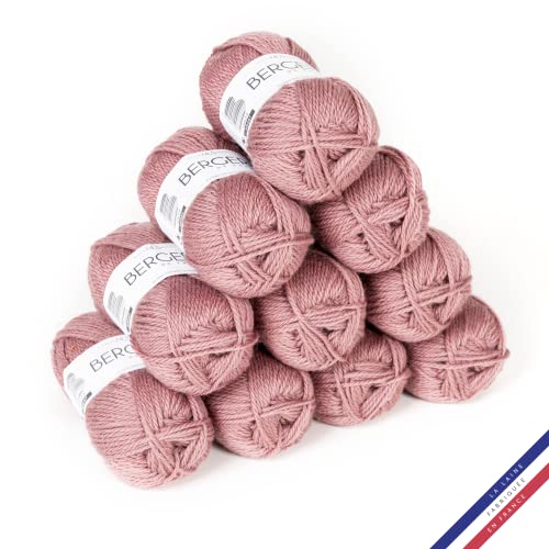 Bergère de France - DOUCELAINE, Wolle set zum stricken und häkeln (10 x 50 g) 80% gekämmte Wolle - 5 mm - weiches, warmes und haltbares Garn - Rosa (HANAÉ) von Bergere de France