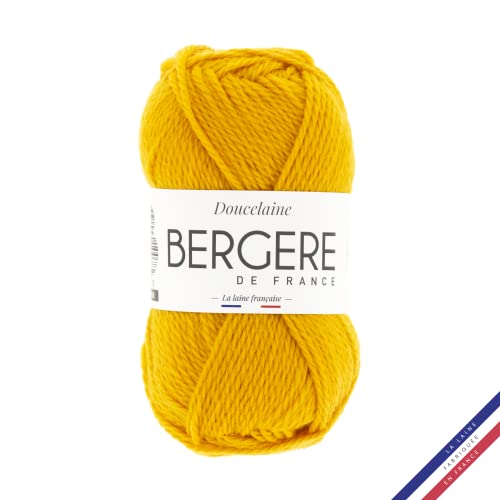 Bergère de France - DOUCELAINE, Wolle zum stricken und häkeln (50g) 80% Wolle - 4,5 bis 5 mm - weiches, haltbares, dampfendes Garn - Gelb (SOLAIRE) von Bergere de France