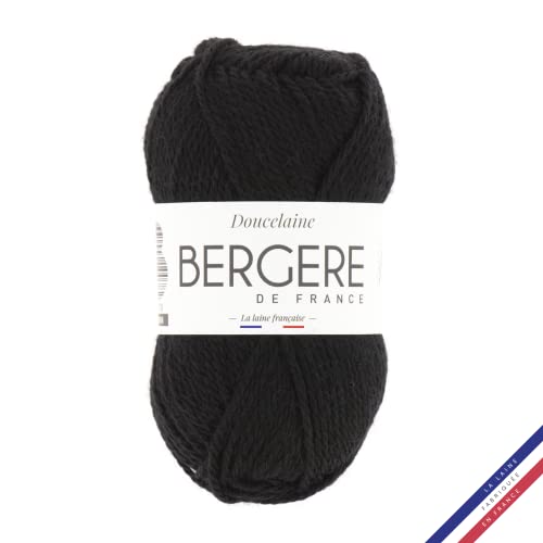 Bergère de France - DOUCELAINE, Wolle zum stricken und häkeln (50g) 80% Wolle - 4,5 bis 5 mm - weiches, haltbares, dampfendes Garn - Schwarz (NOIR) von Bergere de France