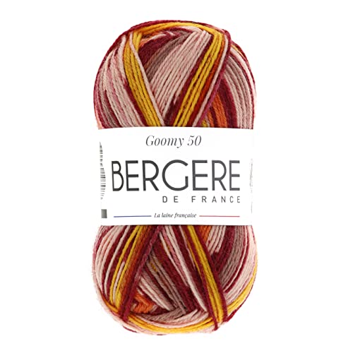 Bergère de France - GOOMY 50, Wolle zum stricken und häkeln (50g) aus 75% Schurwolle - 2,5 mm - Bedrucktes Garn, ideal für Socken - Bunt (IMPRIM ROUGE) von Bergere de France