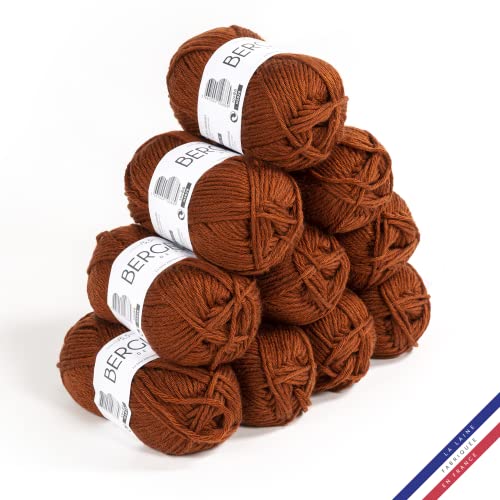 Bergère de France - IMAGE, Wolle set zum stricken und häkeln (10 x 50 g) 50% Merinowolle - 5,5 mm - dickes und weiches Garn, ideal zum Verdrehen - Braun (CUIR) von Bergere de France