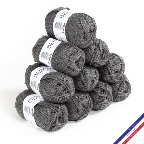 Bergère de France - IMAGE, Wolle set zum stricken und häkeln (10 x 50 g) 50% Merinowolle - 5,5 mm - dickes und weiches Garn, ideal zum Verdrehen - Grau (ROCHER) von Bergere de France