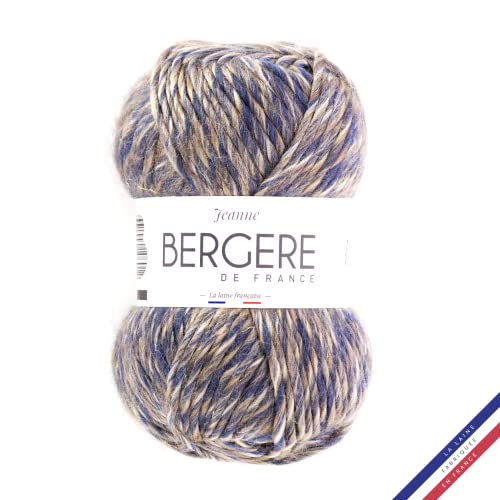 Bergère de France - JEANNE Wolle zum stricken und häkeln (100g) - 55% Wolle - 6,5 mm - Grobkörniger melierter Wollstrang - Blau (ACIER OR) von Bergere de France