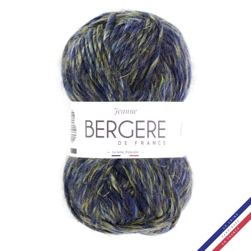Bergère de France - JEANNE Wolle zum stricken und häkeln (100g) - 55% Wolle - 6,5 mm - Grobkörniger melierter Wollstrang - Blau (NAVY LAC) von Bergere de France