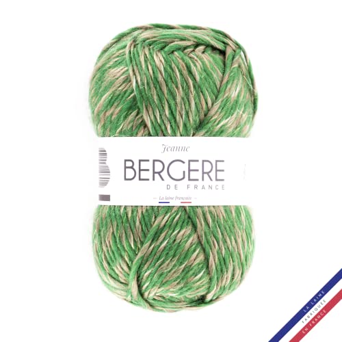 Bergère de France - JEANNE Wolle zum stricken und häkeln (100g) - 55% Wolle - 6,5 mm - Grobkörniger melierter Wollstrang - Grün (GAZON OR) von Bergere de France