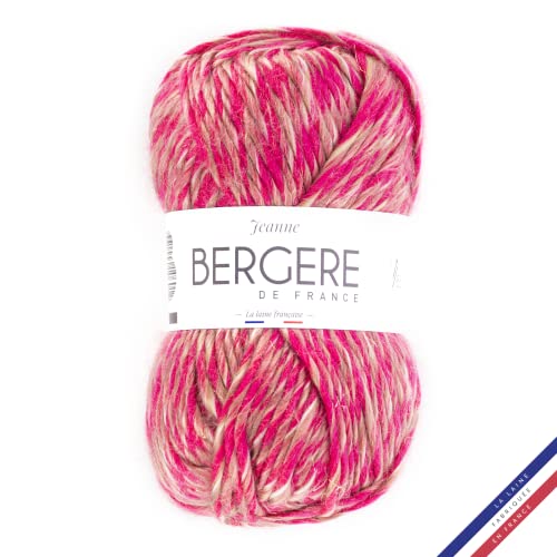 Bergère de France - JEANNE Wolle zum stricken und häkeln (100g) - 55% Wolle - 6,5 mm - Grobkörniger melierter Wollstrang - Rosa (AZALEE OR) von Bergere de France