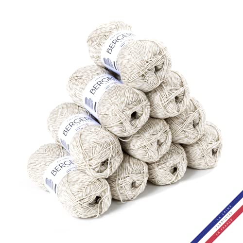 Bergère de France - LIN COTON, Wolle set zum stricken und häkeln (10 x 50 g) 30% französisches Leinen - 3 mm - Natürliches Garn für den Sommer - Beige (Ecru) von Bergere de France
