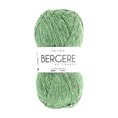 Bergère de France - LIN COTON, Wolle zum stricken und häkeln (50 g) 30% französisches Leinen - 3 mm - Natürliches Garn für den Sommer - Grün (Pirou) von Bergere de France