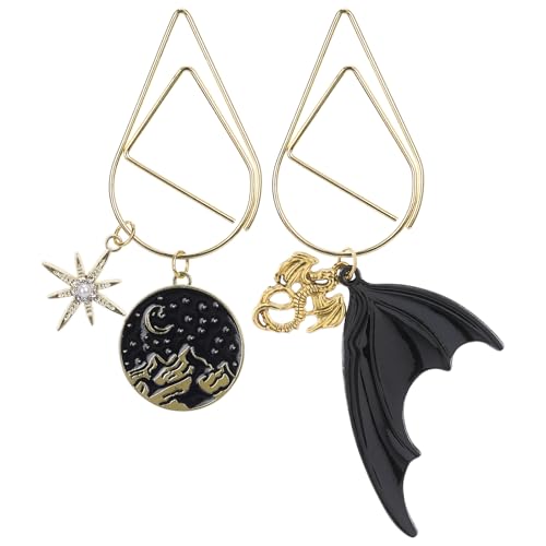 Berirexrion Fantasy Dragon Acotar Lesezeichen – 2 Stück Charm Vierter Flügel Mond Berg Metall Büroklammern Lesezeichen Geschenk zum Lesen Frauen Männer Cool Gold Seitenmarkierer Merch für von Berirexrion