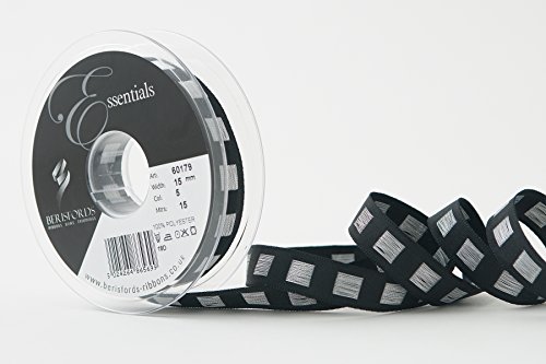 Berisfords 06017900150005GF BLOCK DOT Geschenkband, schwarz/silber, 15 mm von Berisfords