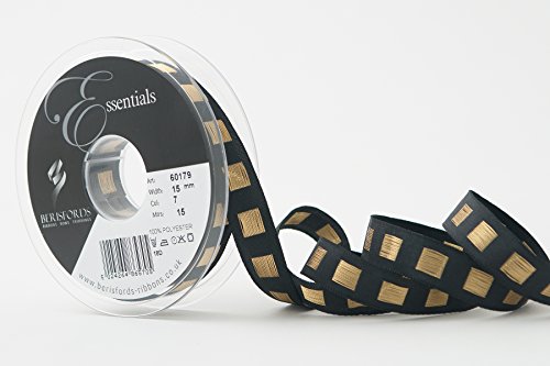 Berisfords 06017900150007GF BLOCK DOT Geschenkband, schwarz/gold, 15 mm von Berisfords