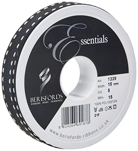 Berisfords Grob gewebtes Band mit eingefassten Kanten, 15 mm, Schwarz/Elfenbein von Berisfords