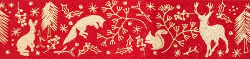 Berisfords Polyesterband, rot/goldfarben, 25 mm x 20 m von Berisfords