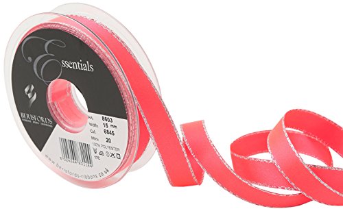 Berisfords Satin Silber Rand, Polyester, Flo Pink, 10.2 x 2.1 x 10,2 cm von Berisfords