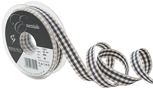 Berisfords Schleifenband mit Gingham-Muster, Polyester, Elfenbeinfarben/Wardle grau, 10.2 x 2.1 x 10,2 cm von Berisfords