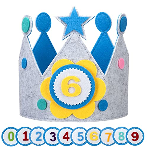 Berkelen Geburtstagskrone Kinder, Filz Geburtstagskrone mit Auswechselbaren Zahlen von 0-9 Geburtstagskrone Kinder Krone für Jungs & Mädchen Partyzubehör Blau von Berkelen