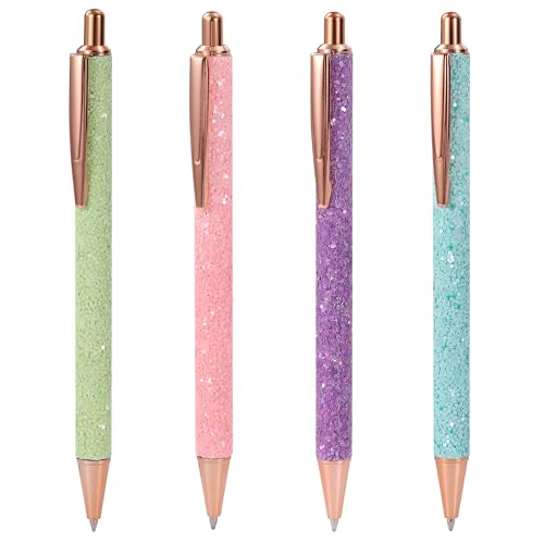 Berkelen Kugelschreiber 4 Stücke Metall Glitter Kugelschreiber Drücken Ballpoint Pens für Schule Büro Zuhause, 1,0 mm, Schwarze Tinte C von Berkelen