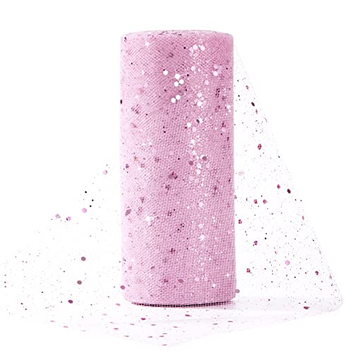 Tüll Stoff 15cm x 25Yards Glitzer Tüll Dekostoff mit kleine Pailletten Dekostoff Tüll Rolle für Hochzeit Party Bankett Deko Handwerk Hochzeit Tischedeko Geschenk Bogen Tüllband Rosa von Berkelen
