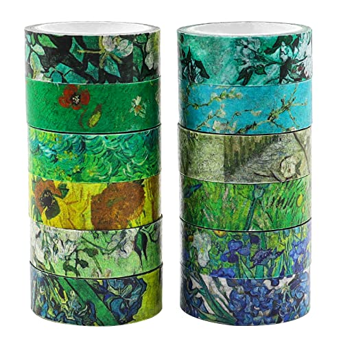 12 Rollen Kunst Washi Tape Blume Dekorative Washi Masking Klebeband Set, 15 MM Breite DIY Papier Handwerk Aufkleber, Dekobandverschönern Geschenkverpackung Kinder Vincent Van Gogh Painting von Berkin Arts