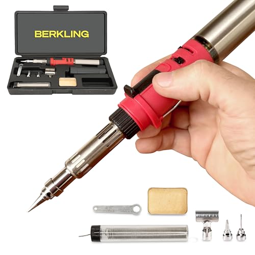 Berkling Premium-Butan-Lötkolben-Set, tragbar, kabellos, Mikro-Lötbrenner, Heißluftpistole, 3 Profi-Spitzen, 15 g, 60/40 Kolophoniumkern-Lötdraht, Mini-Schraubenschlüssel, Schwamm (BSG-668 Kit Rot) Berkling Premium-Butan-Lötkolben-Set, tragbar, kabellos, Mikro-Lötbrenner, Heißluftpistole, 3 Profi-Spitzen, 15 g, 60/40 Kolophoniumkern-Lötdraht, Mini-Schraubenschlüssel, Schwamm (BSG-668 Kit Rot) von Berkling