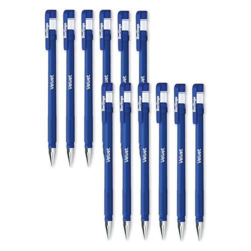 Berlingo Gelstifte Set, Kugelschreiber, 12 Stück, mit Kappe, Blau, 0,5 mm Strichbreite, für das Büro, das Home Office oder die Schule und Uni, Serie Velvet von Berlingo