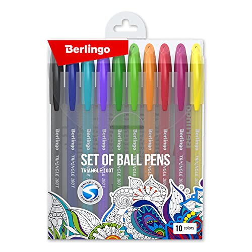 Berlingo Kugelschreiber Set, 10 Stück, mit Kappe, Mehrfarben, 0,5 mm Strichbreite, für das Büro, das Home Office oder die Schule und Uni, Serie Triangle 100T von Berlingo