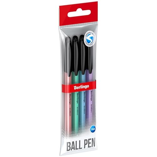 Berlingo Kugelschreiber Set, Blau, 0,7 mm Strichbreite, für das Büro, das Home Office oder die Schule und Uni (mit Kappe, 4) von Berlingo