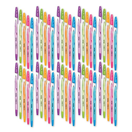 Berlingo Kugelschreiber Set, 50 Stück, mit Kappe, Blau, 0,7 mm Strichbreite, für das Büro, das Home Office oder die Schule und Uni, Serie Tribase Neon von Berlingo