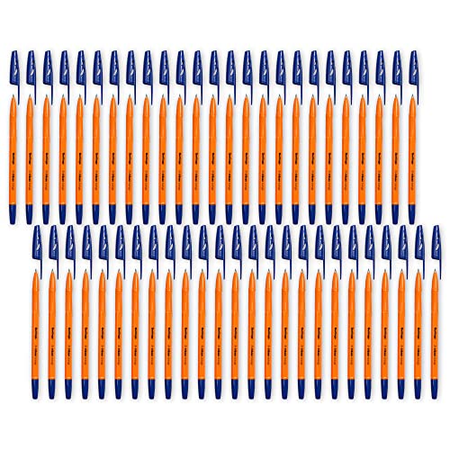 Berlingo Kugelschreiber Set, 50 Stück, mit Kappe, 0,7 mm Strichbreite, für das Büro, das Home Office oder die Schule und Uni, Serie Tribase Orange (Blau) von Berlingo