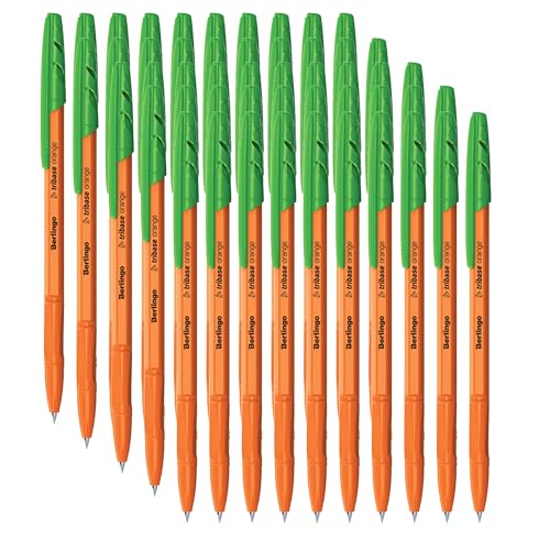 Berlingo Kugelschreiber Set, 50 Stück, mit Kappe, 0,7 mm Strichbreite, für das Büro, das Home Office oder die Schule und Uni, Serie Tribase Orange (Grün) Berlingo Kugelschreiber Set, 50 Stück, mit Kappe, 0,7 mm Strichbreite, für das Büro, das Home Office oder die Schule und Uni, Serie Tribase Orange (Grün) von Berlingo