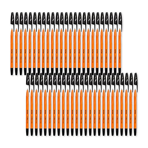 Berlingo Kugelschreiber Set, 50 Stück, mit Kappe, Schwarz, 0,7 mm Strichbreite, für das Büro, das Home Office oder die Schule und Uni, Serie Tribase Orange von Berlingo