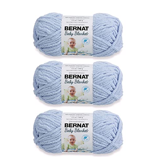 Bernat Baby Blanket Baby Blue Garn – 3 Pack von 100 g – Polyester – 6 super sperrig – 72 Meter – Stricken, Häkeln, Basteln & Amigurumi, grobes Chenille-Garn von Bernat