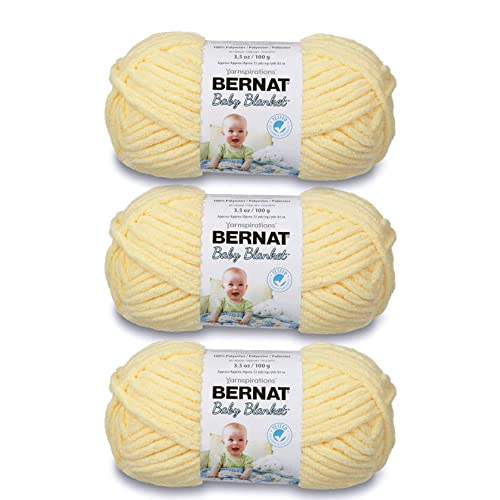 Bernat Baby Blanket Baby Yellow Yarn – 3 Pack of 100g/3.5oz – Polyester – 6 Super Bulky – 72 Yards – Stricken, Häkeln, Basteln & Amigurumi, grobes Chenille-Garn von Bernat