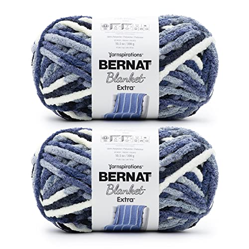 Bernat Blanket Extra Faded Blues Garn – 2 Stück 300 g – Polyester – 7 Jumbo – 90 Meter – Stricken, Häkeln, Basteln und Amigurumi, grobes Chenille-Garn von Bernat