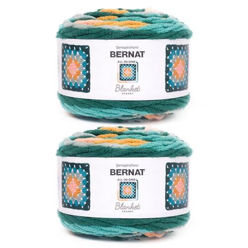 Bernat Blanket Granny Square Seaside Shine Garn, 2 Stück, 240 g, 100% Polyester, #6 Super Bulky, 178 Meter – Stricken/Häkeln von Bernat