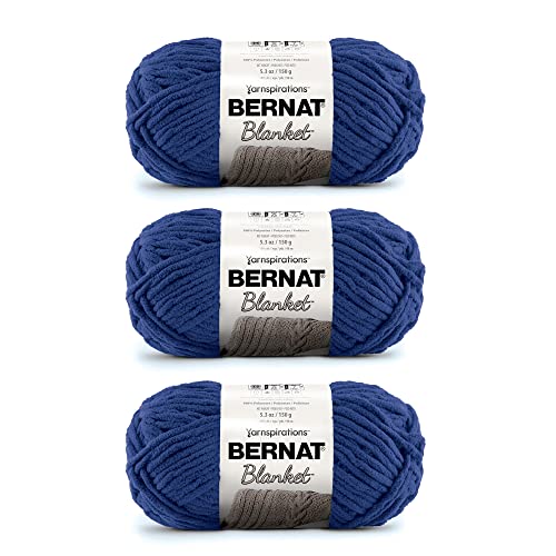Bernat Blanket Navy Garn – 3 Packungen mit 150 g – Polyester – 6 Super Bulky – 90 m – Stricken/Häkeln von Bernat